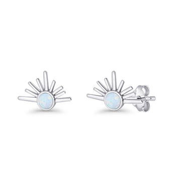 Round 7.5mm Sunset Stud Earring Lab Created White Opal 925 Sterling Silver Wholesale